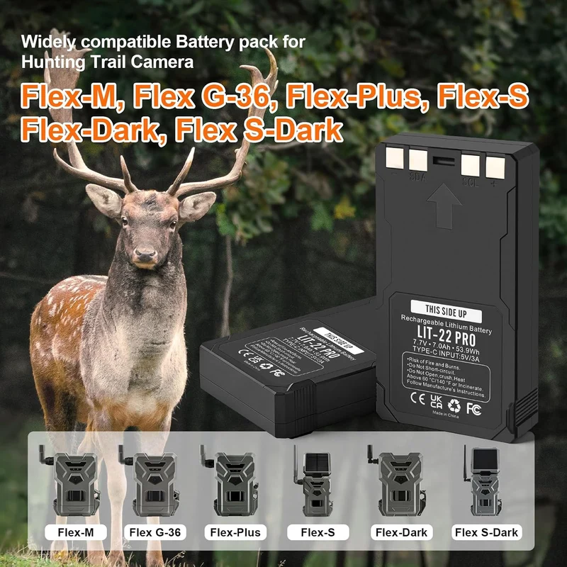 LIT-22 Pro Ersatzakku für Spypoint Flex Series（M，S, G36，Plus） Cellular Trail Camera Black, Black
