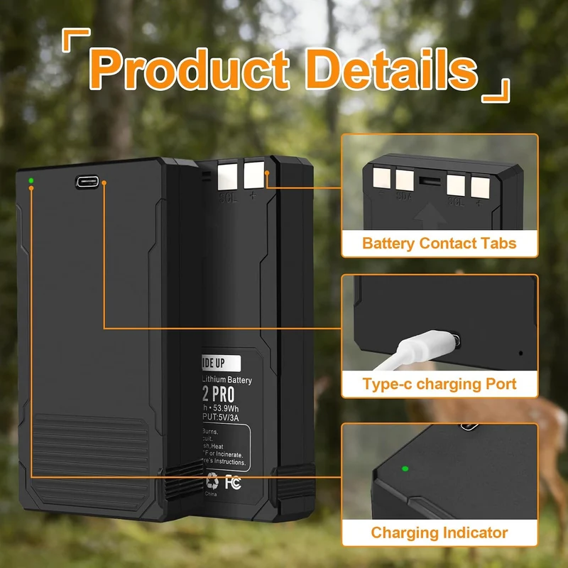 LIT-22 Pro Ersatzakku für Spypoint Flex Series（M，S, G36，Plus） Cellular Trail Camera Black, Black