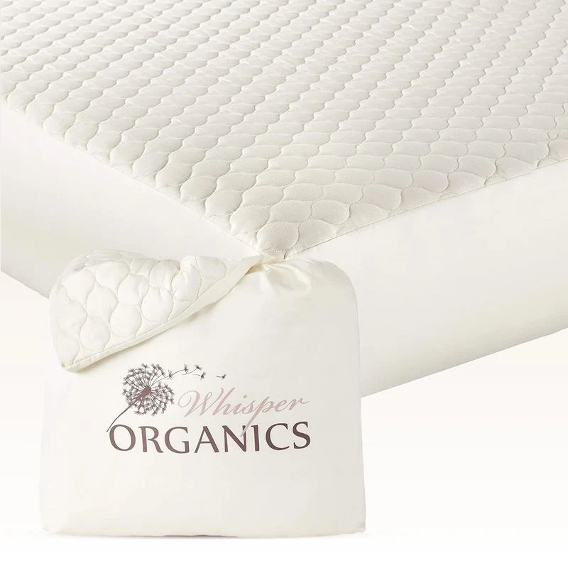 Whisper Organics, 100% Organic Mattress Protector - Quilted Fitted Mattress Pad Cover, GOTS Certifie