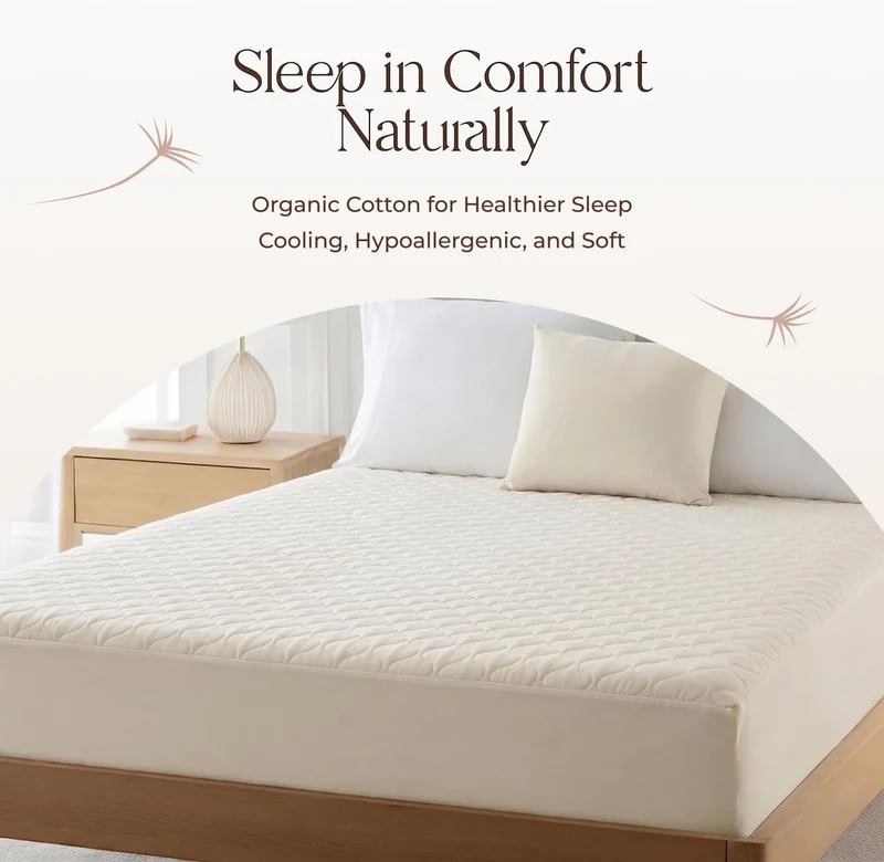 Whisper Organics, 100% Organic Mattress Protector - Quilted Fitted Mattress Pad Cover, GOTS Certifie