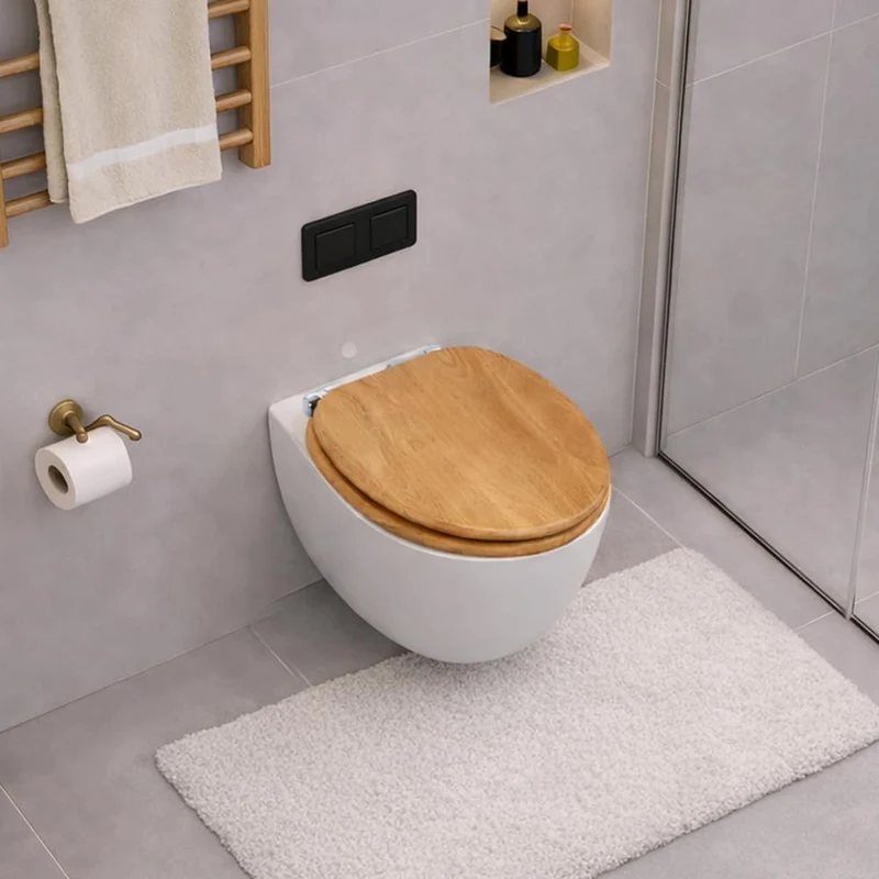 WC-Sitz aus Massivholz - Kautschukholz (Hevea) mit Absenkautomatik, Schnellverschluss & Easy-Clean,