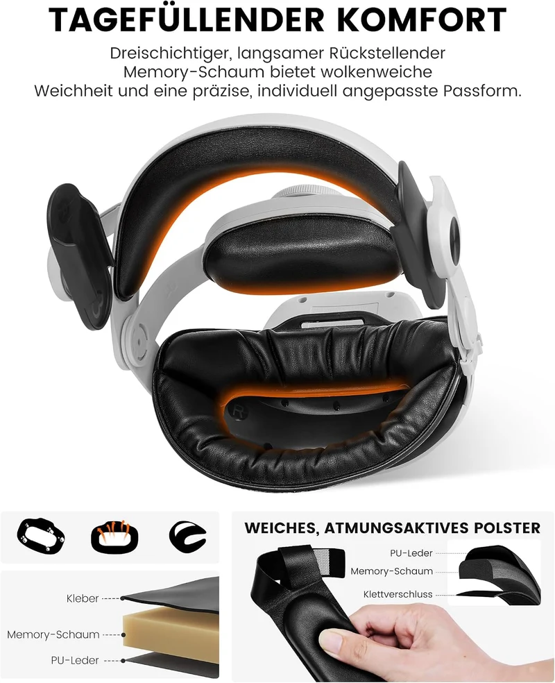 BEBONCOOL Headstrap für Meta Quest 3/3S/2 mit 10000 mAh Magnet Akku-Digitales Display,5H längere Spi