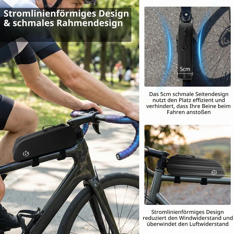 Fahrradtasche Oberrohr, Oberrohrtasche Rennrad 1,2L mit Riemenbefestigung | Wasserdichte Rahmentasch