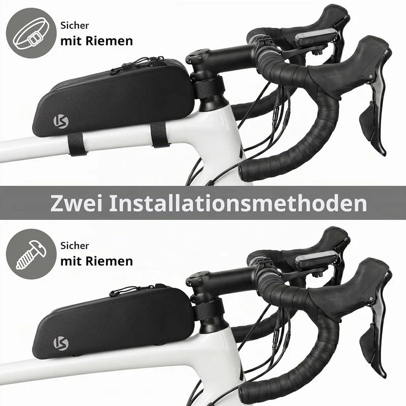 Fahrradtasche Oberrohr, Oberrohrtasche Rennrad 1,2L mit Riemenbefestigung | Wasserdichte Rahmentasch