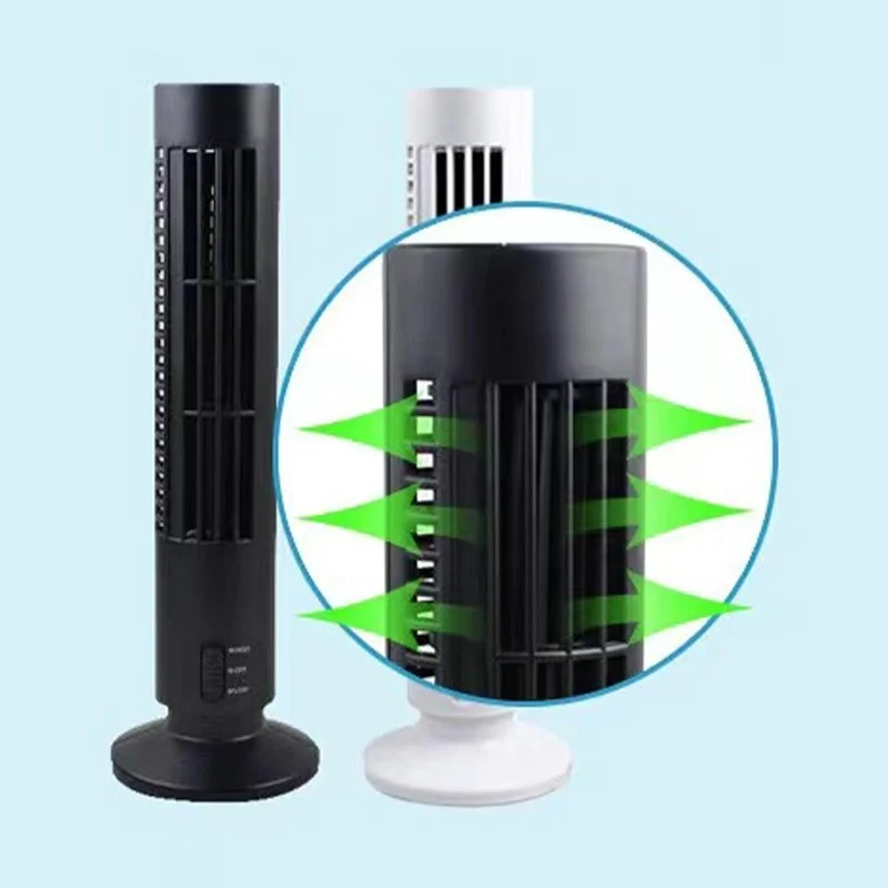 USB Flügelloser Turmventilator, Oszillierend 2 Geschwindigkeiten | Schwarz, Wiederaufladbar, Leiser