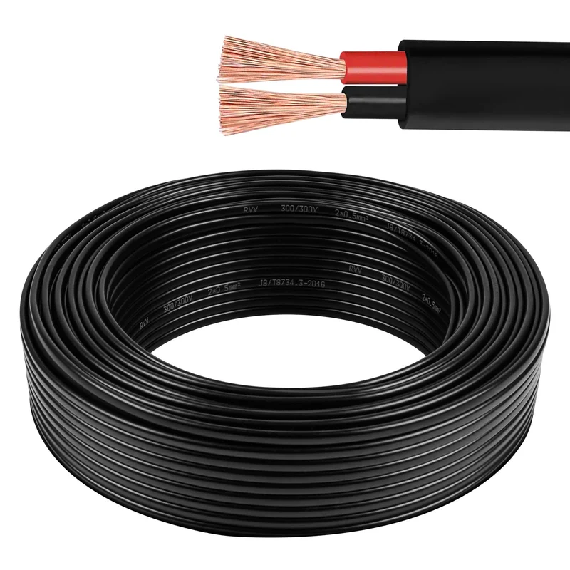 AOHEWEI 2×1,5 mm² Flaches Zweileiterkabel 2-adriges Kupfer-Elektrokabel 5V 12V 24V 60V, Dünnwandiges
