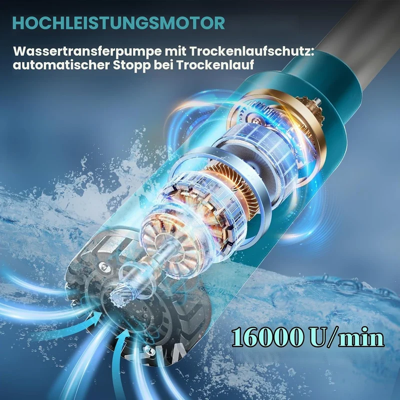 Akku-Regenfasspumpe kompatibel mit Makita 18V, Förderleistung 2736 l/h, Kabellose Stab-Transferpumpe
