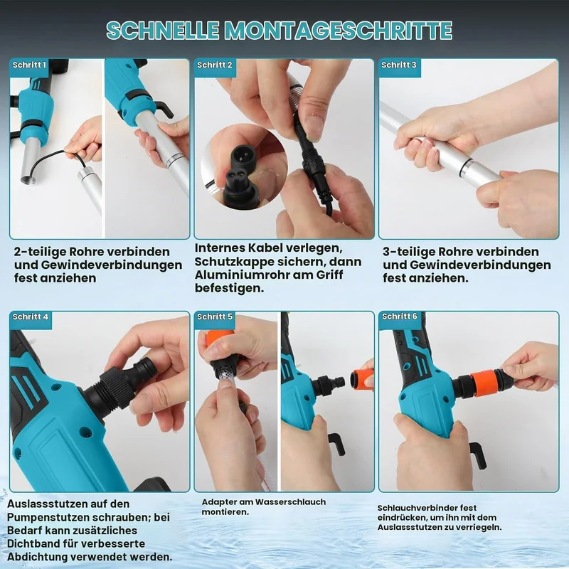 Akku-Regenfasspumpe kompatibel mit Makita 18V, Förderleistung 2736 l/h, Kabellose Stab-Transferpumpe