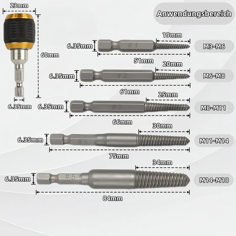 Schraubenausdreher Set, 17-teilig aus HSS 4341, Linksausdreher Set, Schrauben Entferner, Spiral Scre