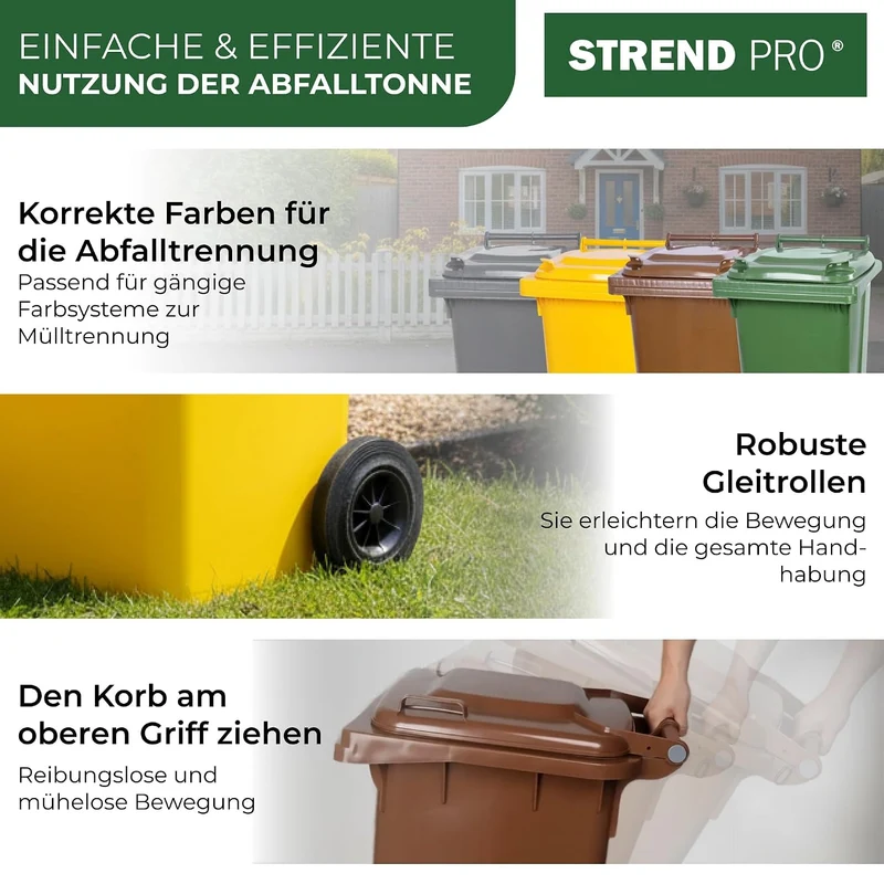 STREND PRO Mülltonne 120L Grau | Grosse Tonne für Restmüll & Haushalt | Mülleimer mit Deckel & Räder