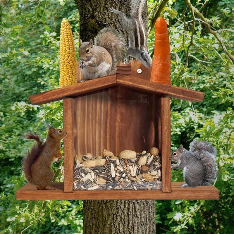 Eichhörnchen-Futterspender Nistkasten aus Holz | Eichhörnchen Haus für Wiese Gartenzaun Wand Aussenb