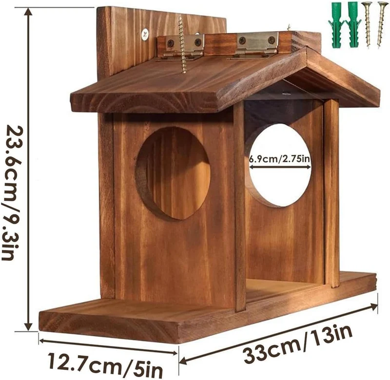 Eichhörnchen-Futterspender Nistkasten aus Holz | Eichhörnchen Haus für Wiese Gartenzaun Wand Aussenb