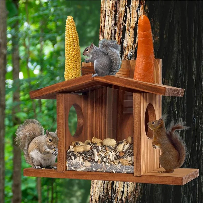 Eichhörnchen-Futterspender Nistkasten aus Holz | Eichhörnchen Haus für Wiese Gartenzaun Wand Aussenb