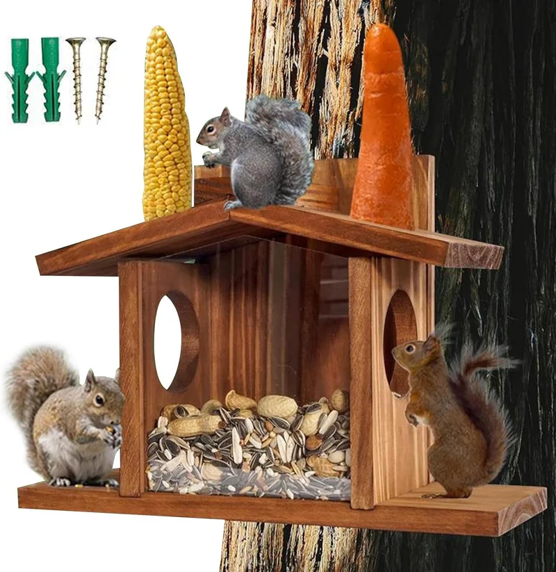 Eichhörnchen-Futterspender Nistkasten aus Holz | Eichhörnchen Haus für Wiese Gartenzaun Wand Aussenb