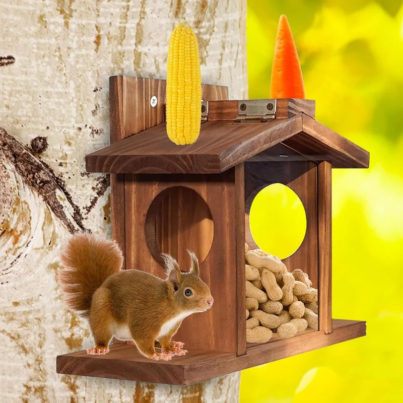 Eichhörnchen-Futterspender Nistkasten aus Holz | Eichhörnchen Haus für Wiese Gartenzaun Wand Aussenb