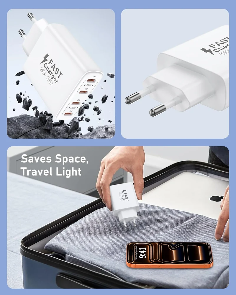2er Pack 40W Ladegerät USB C Mehrfach, 4 Port USBC Stecker Netzteil Ladeadapter, Adapter Kompatibel