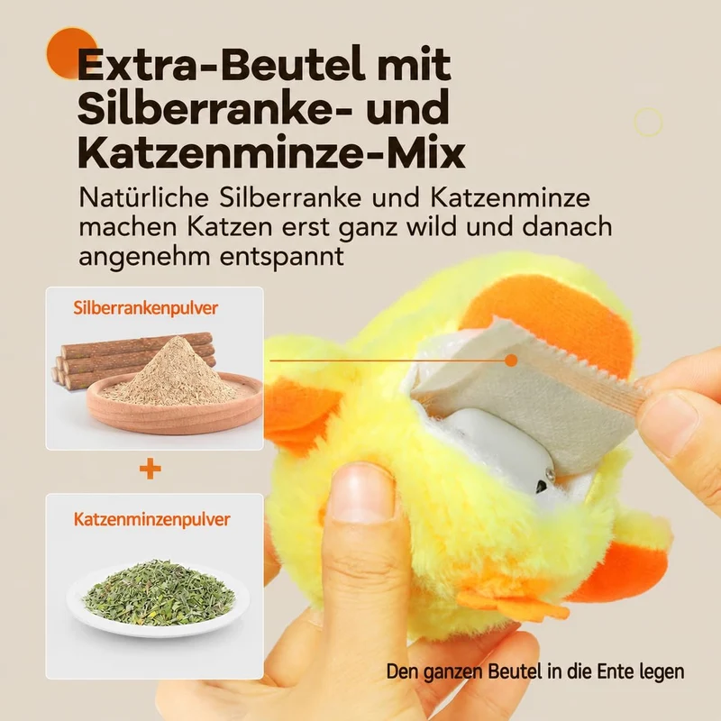 Potaroma Katzenspielzeug Ente, Katzenminze, Elektrisch & Interaktiv, Kitten | Plüsch mit Touch-Senso