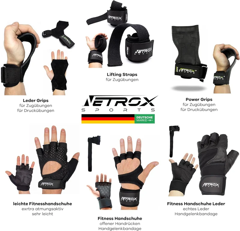 NetroxSports - atmungsaktive Sporthandschuhe mit extra Grip - Krafttraining, Fahrrad fahren Fitness