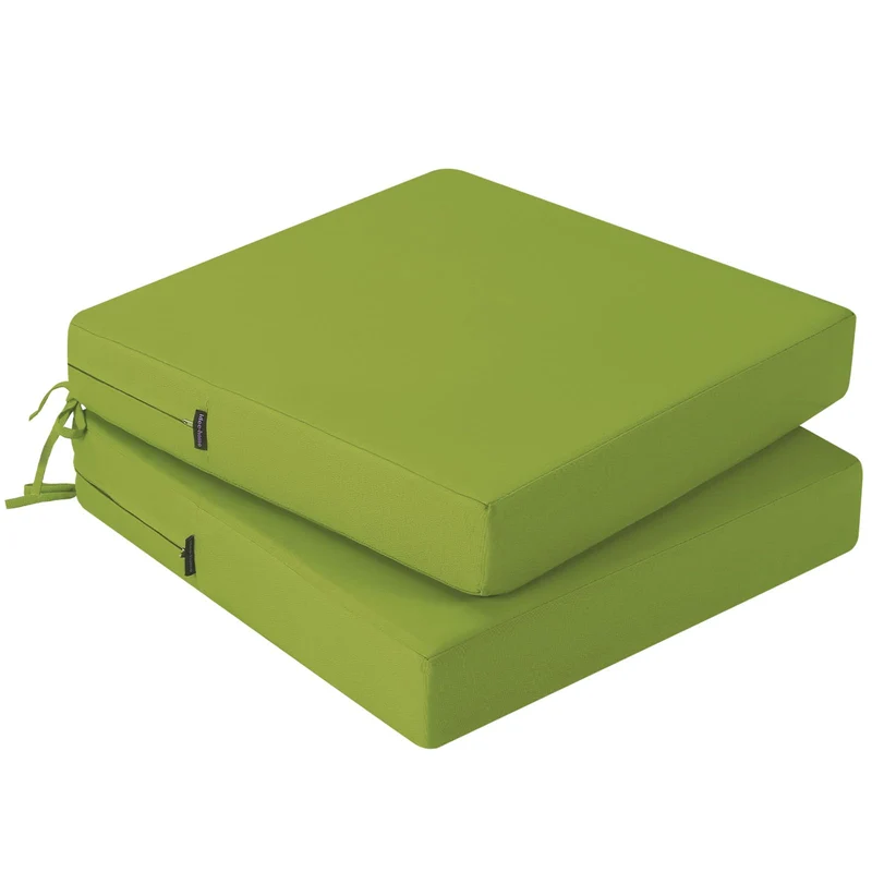 Outdoor Stuhlkissen 45x45, 2er Set mit Bändern, Apfelgrün | Wasserdichtes Sitzkissen mit Weicher Sch
