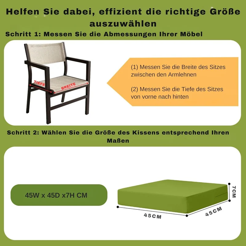 Outdoor Stuhlkissen 45x45, 2er Set mit Bändern, Apfelgrün | Wasserdichtes Sitzkissen mit Weicher Sch