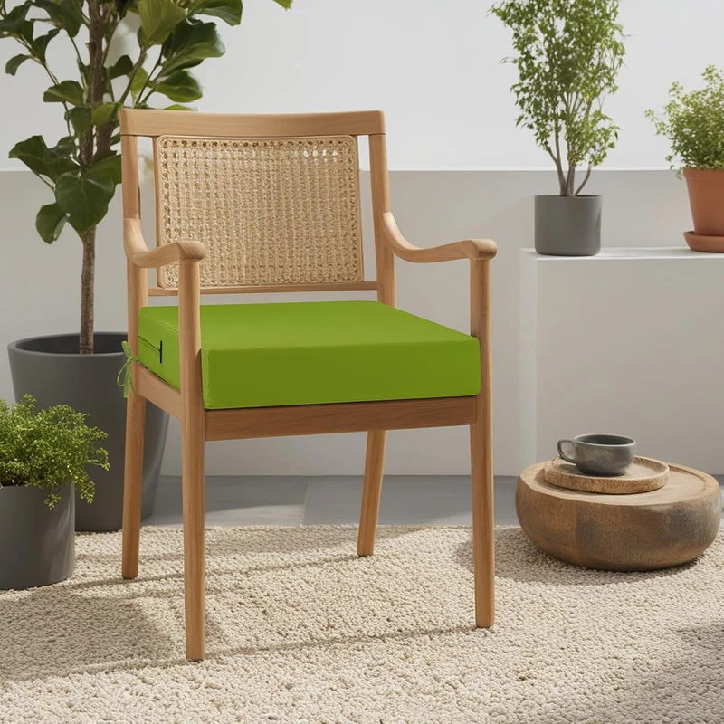 Outdoor Stuhlkissen 45x45, 2er Set mit Bändern, Apfelgrün | Wasserdichtes Sitzkissen mit Weicher Sch