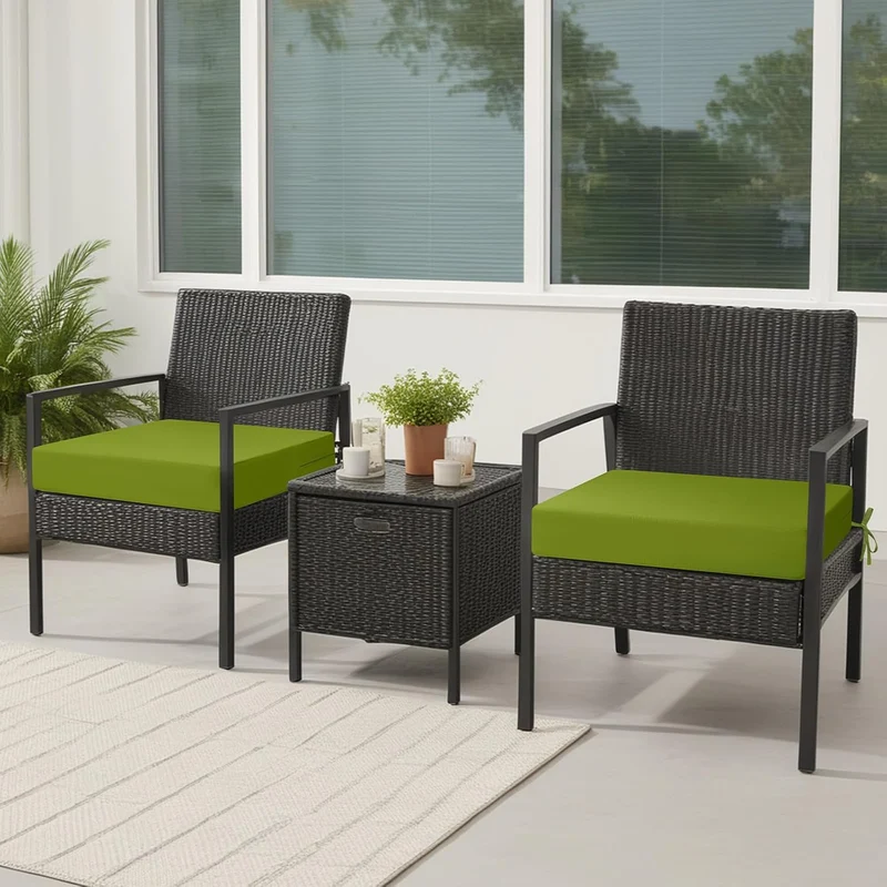 Outdoor Stuhlkissen 45x45, 2er Set mit Bändern, Apfelgrün | Wasserdichtes Sitzkissen mit Weicher Sch