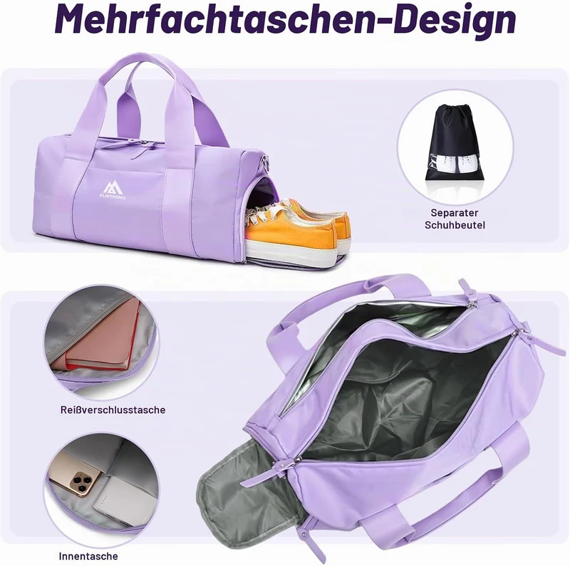Flintronic Sporttasche Mädchen Damen Kleine, Schwimmtasche Kinder Jungen mit Schuhfach und Nassfach,