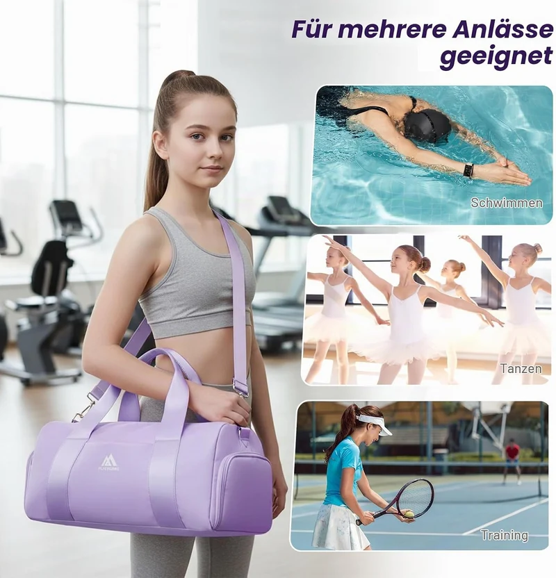 Flintronic Sporttasche Mädchen Damen Kleine, Schwimmtasche Kinder Jungen mit Schuhfach und Nassfach,