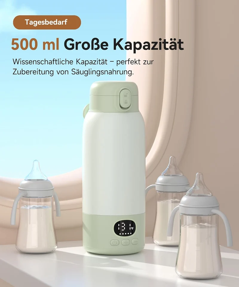 Flaschenwärmer Baby unterwegs Kabellos, Schneller Erwärmer 500 ml | Präzise Temperaturregelung, 316