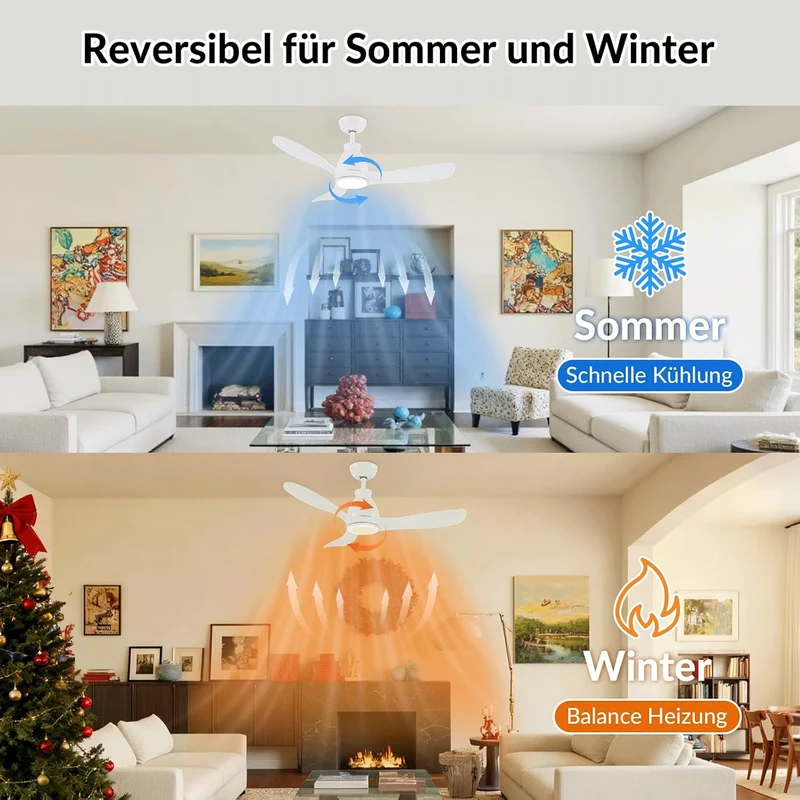 Newday 106cm Deckenventilatoren Weiss mit Beleuchtung Fernbedienung Leise | Ventilator Lampe Decke m