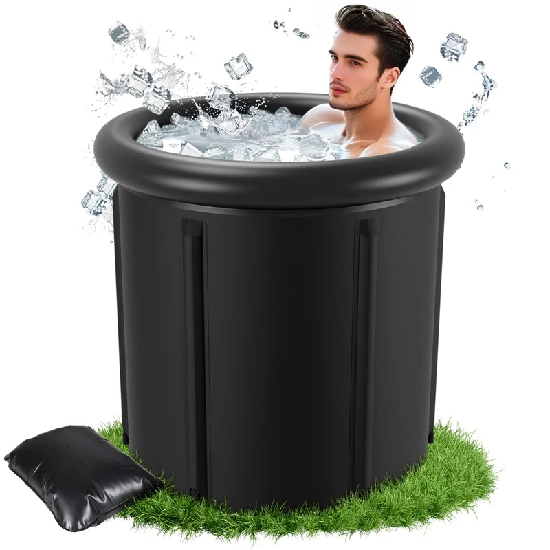 Eisbad Tonne 390L, faltbare Badewanne mit Deckel | 390L Eisbad Tonne mit 5 Isolierschichten, Deckel,