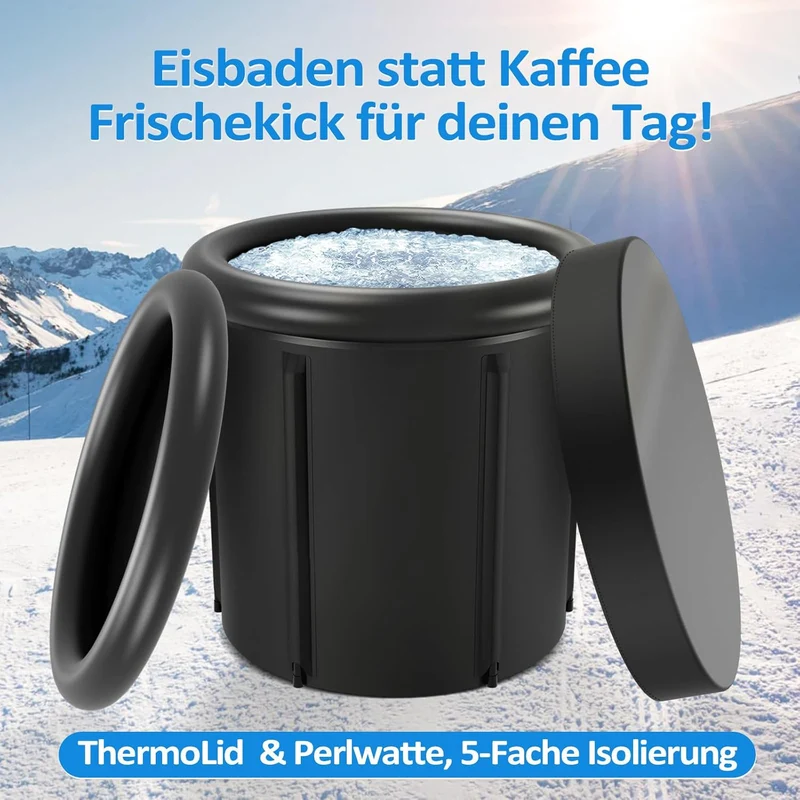 Eisbad Tonne 390L, faltbare Badewanne mit Deckel | 390L Eisbad Tonne mit 5 Isolierschichten, Deckel,