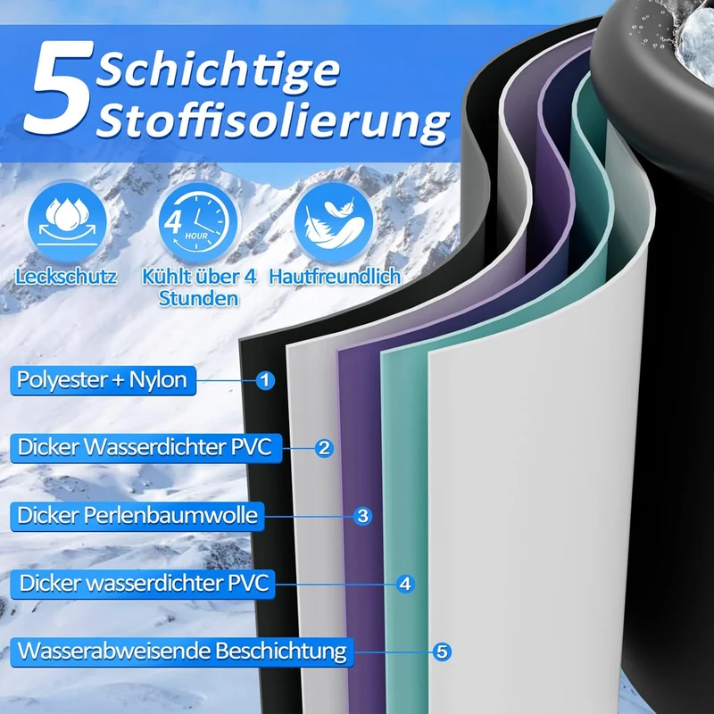 Eisbad Tonne 390L, faltbare Badewanne mit Deckel | 390L Eisbad Tonne mit 5 Isolierschichten, Deckel,