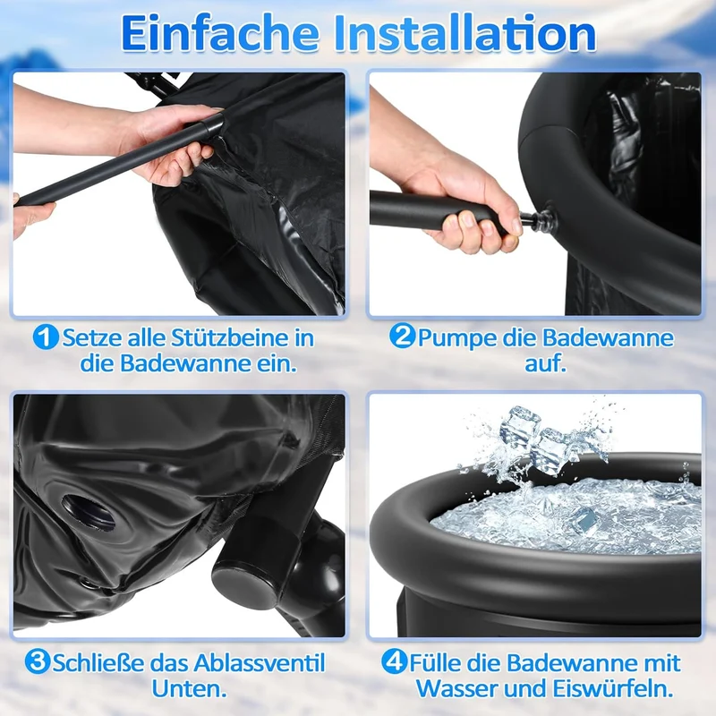 Eisbad Tonne 390L, faltbare Badewanne mit Deckel | 390L Eisbad Tonne mit 5 Isolierschichten, Deckel,
