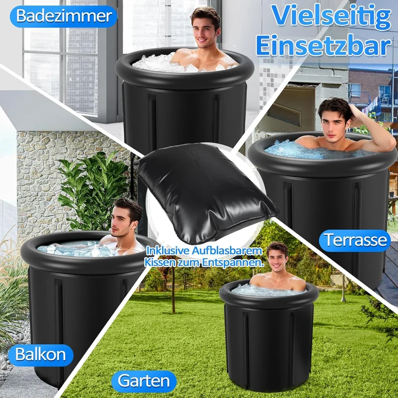 Eisbad Tonne 390L, faltbare Badewanne mit Deckel | 390L Eisbad Tonne mit 5 Isolierschichten, Deckel,