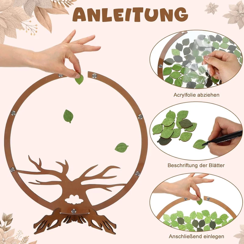 Gästebuch Hochzeit Holz Gästebuch in Baumform mit 60 grünen Blättern zum Unterschreiben für Hochzeit