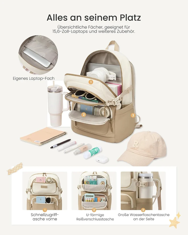 LOVEVOOK Rucksack Damen, 17,3 Zoll Schulrucksack Teenager mit Grossem Fach | Wasserdicht Schulranzen