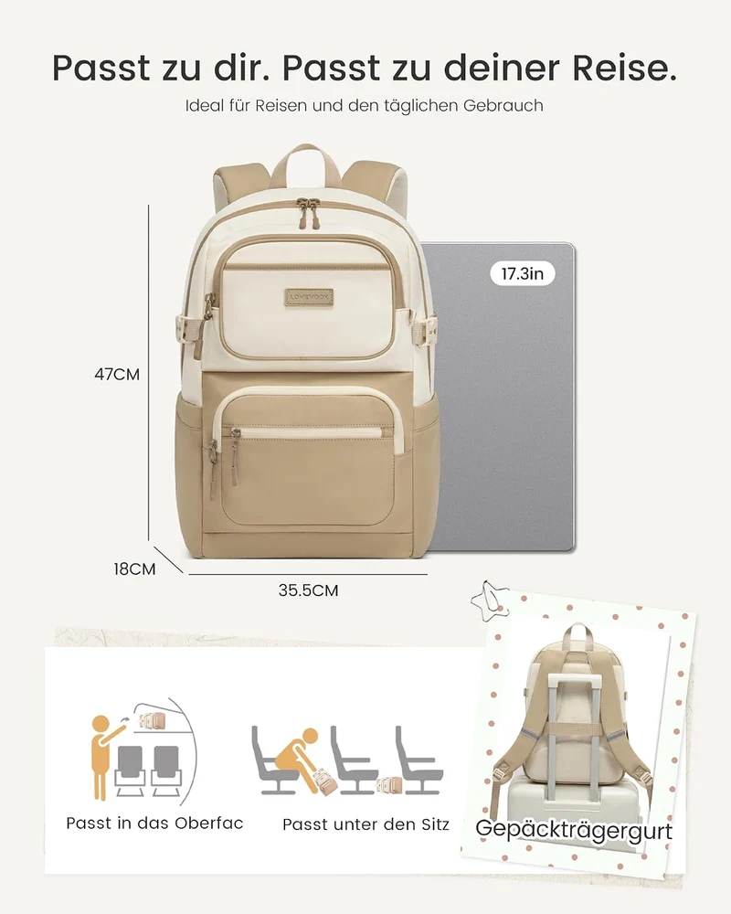 LOVEVOOK Rucksack Damen, 17,3 Zoll Schulrucksack Teenager mit Grossem Fach | Wasserdicht Schulranzen