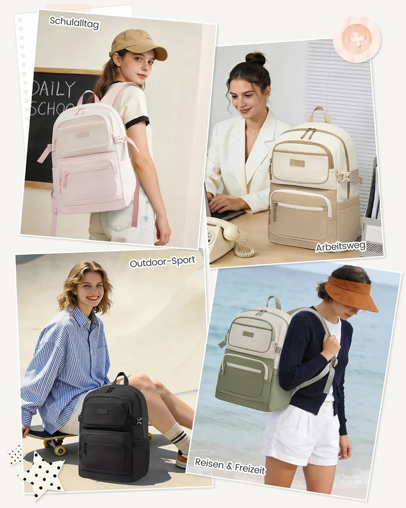 LOVEVOOK Rucksack Damen, 17,3 Zoll Schulrucksack Teenager mit Grossem Fach | Wasserdicht Schulranzen
