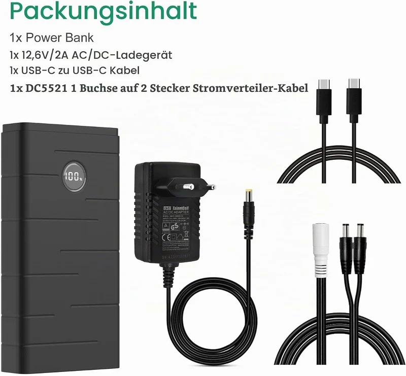 Talentcell 12V Lithium-Ionen-Akku, PD 45 W USB-C 18 W USB-A Tragbare Powerbank, 76,65 Wh DC 5 A Ausg
