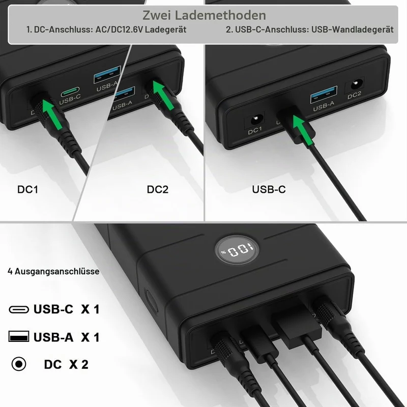 Talentcell 12V Lithium-Ionen-Akku, PD 45 W USB-C 18 W USB-A Tragbare Powerbank, 76,65 Wh DC 5 A Ausg