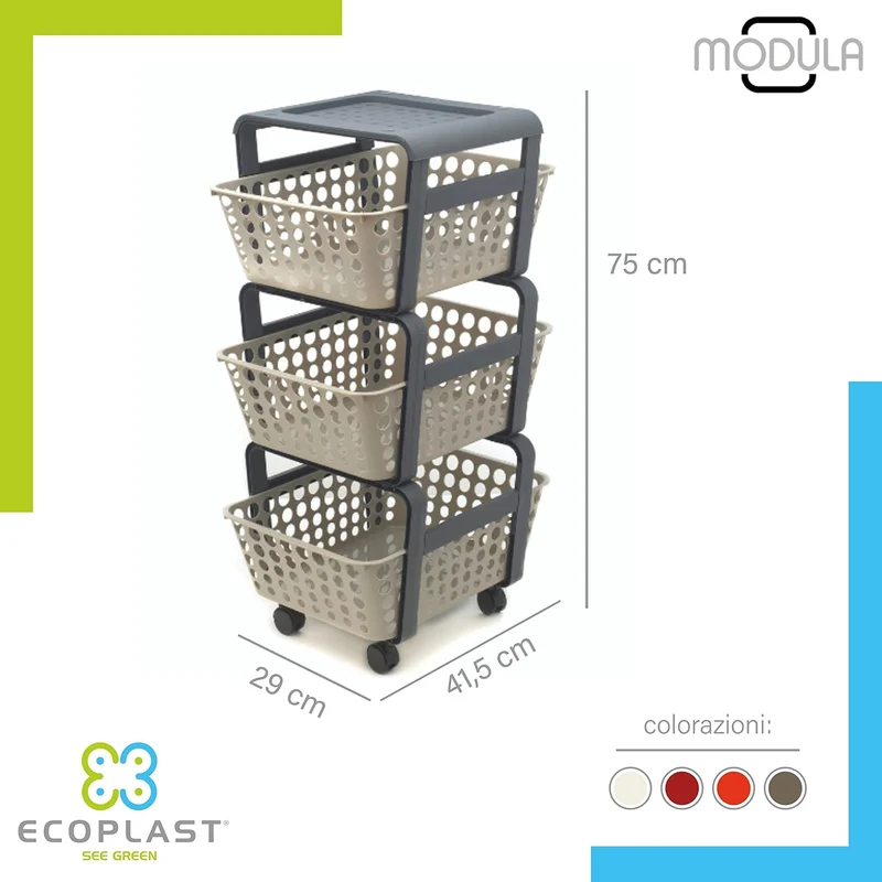 Ecoplast Beistellwagen aus Kunststoff mit Rädern MODULA Tortora