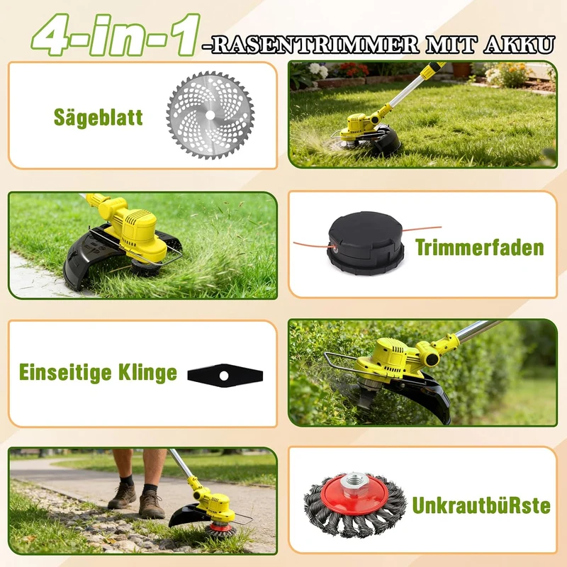 Rasentrimmer mit Akku,Akku Rasentrimmer für Makita Akkus, | 4-in-1 Freischneider Akku mit 2X4.0Ah Ak