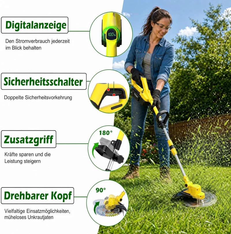 Rasentrimmer mit Akku,Akku Rasentrimmer für Makita Akkus, | 4-in-1 Freischneider Akku mit 2X4.0Ah Ak