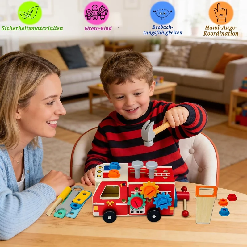 Werkzeugkoffer Kinder, Montessori Werkzeug Holzspielzeug Spielzeug ab 3 4 5 | Werkzeug Holz Motoriks