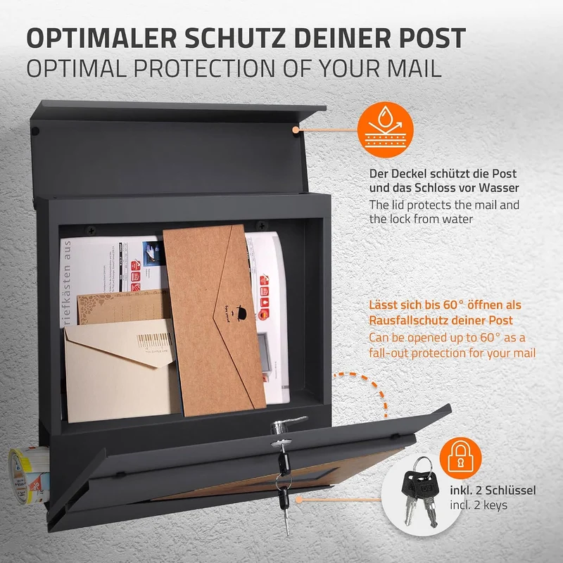 ECD Germany Standbriefkasten mit Zeitungsfach, Design Briefkasten mit Pfosten, Briefkastenanlage, Br