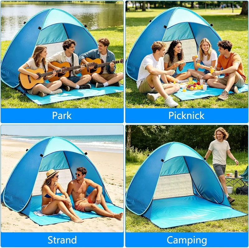 Pop Up Strandmuschel, UPF 50+, Windschutz Strand, Strandzelt für 1-3 Personen, inkl. Tragetasche und
