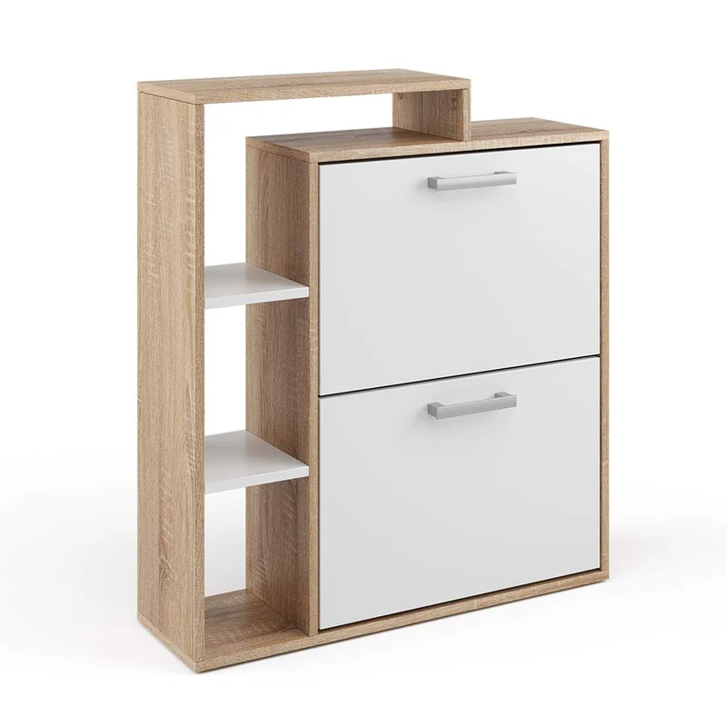Vicco Schuhkipper Orlando, Weiss/Sonoma, 24.5 x 90 cm, mit zwei Klappregalen zur platzsparenden Schu