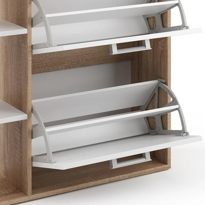 Vicco Schuhkipper Orlando, Weiss/Sonoma, 24.5 x 90 cm, mit zwei Klappregalen zur platzsparenden Schu
