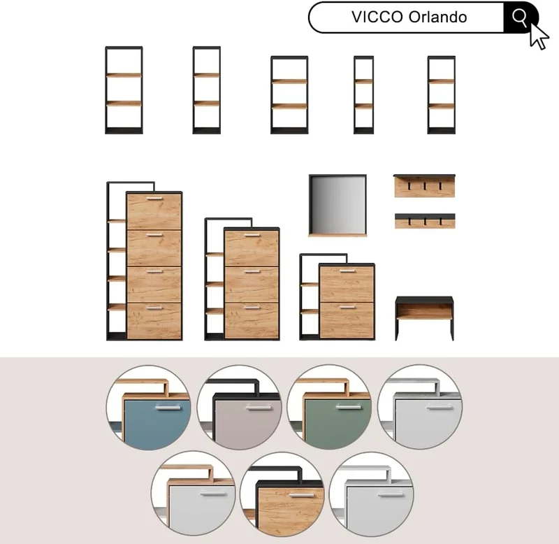 Vicco Schuhkipper Orlando, Weiss/Sonoma, 24.5 x 90 cm, mit zwei Klappregalen zur platzsparenden Schu